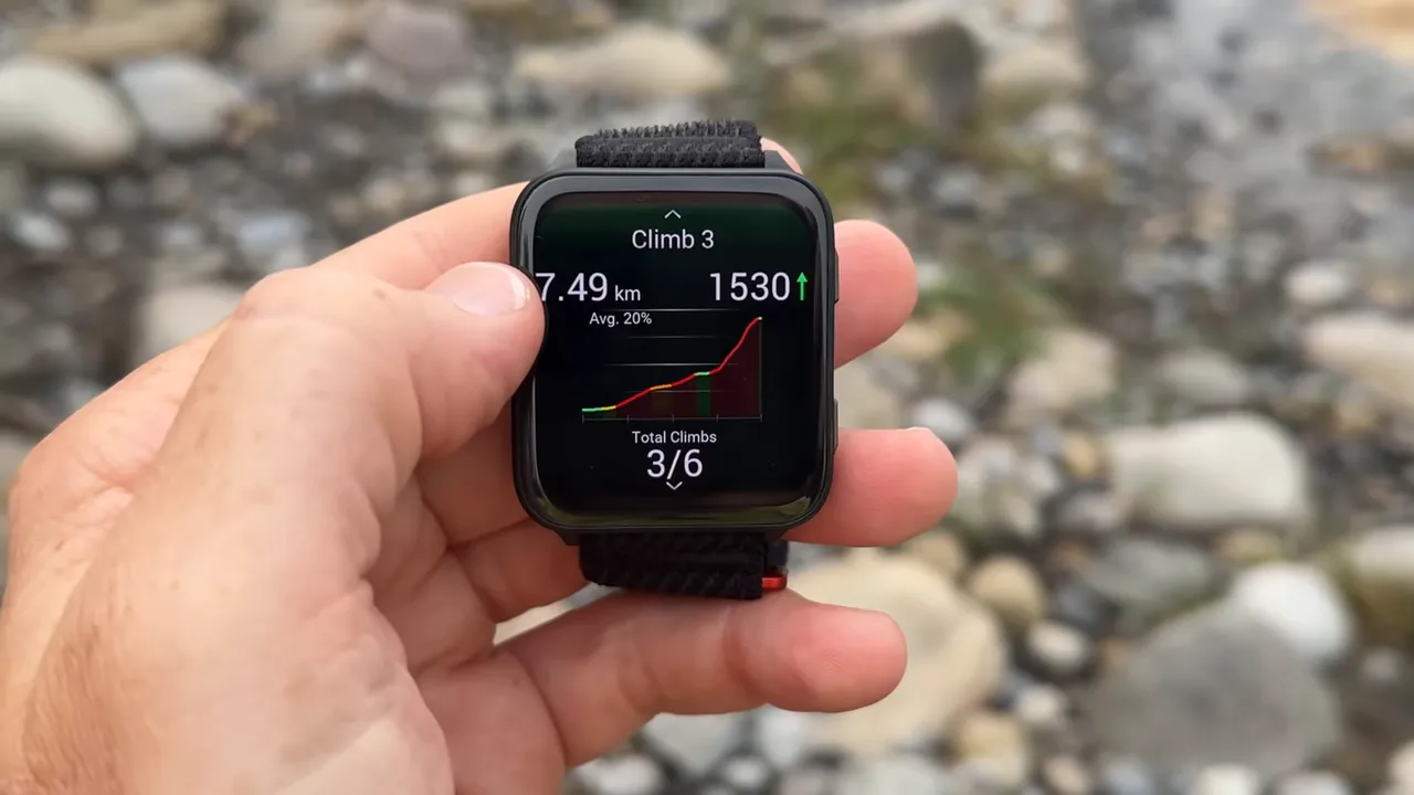 Garmin venu x1 Climb Pro screen displaying 'Climb 3' with an elevation profile, distance and ascent metrics.