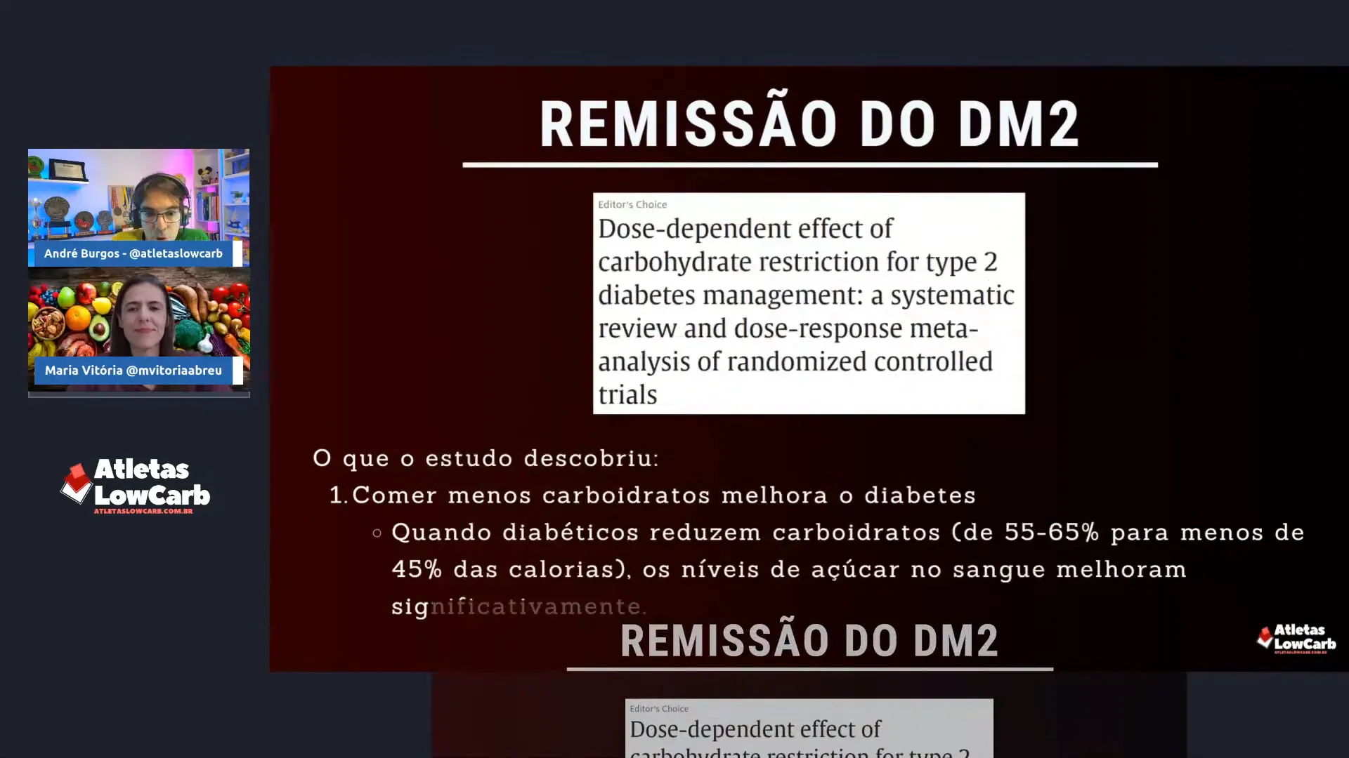 Gráfico de revisão sistemática sobre redução de carboidratos e diabetes