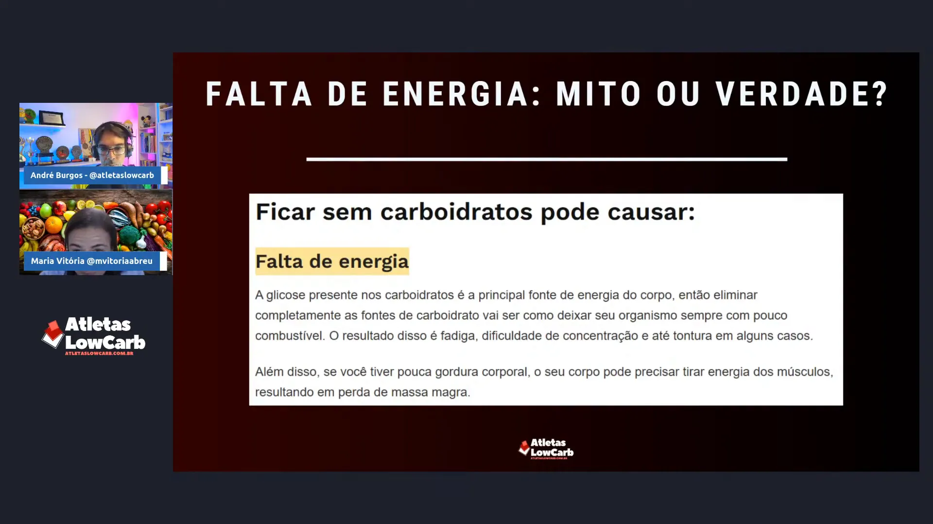 Print da notícia sobre falta de energia ao zerar carboidrato