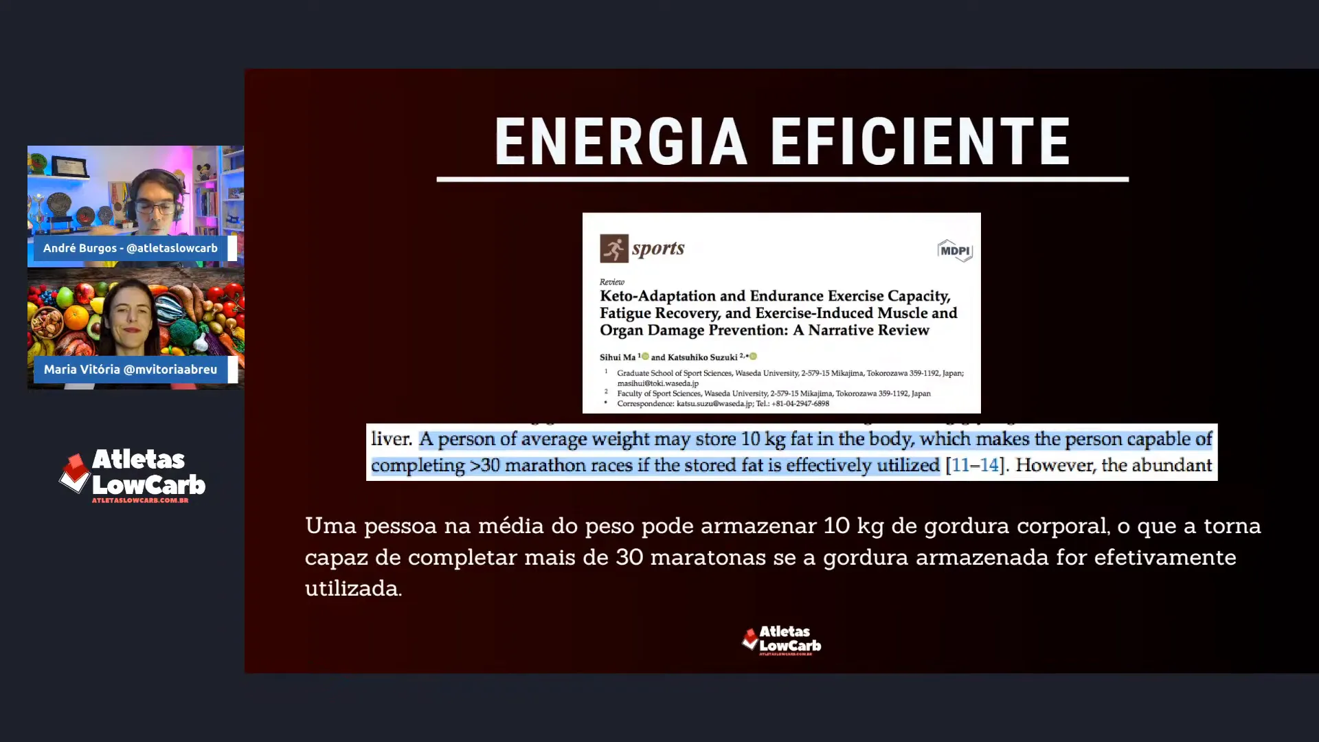 Comparação entre reservas de gordura e glicogênio