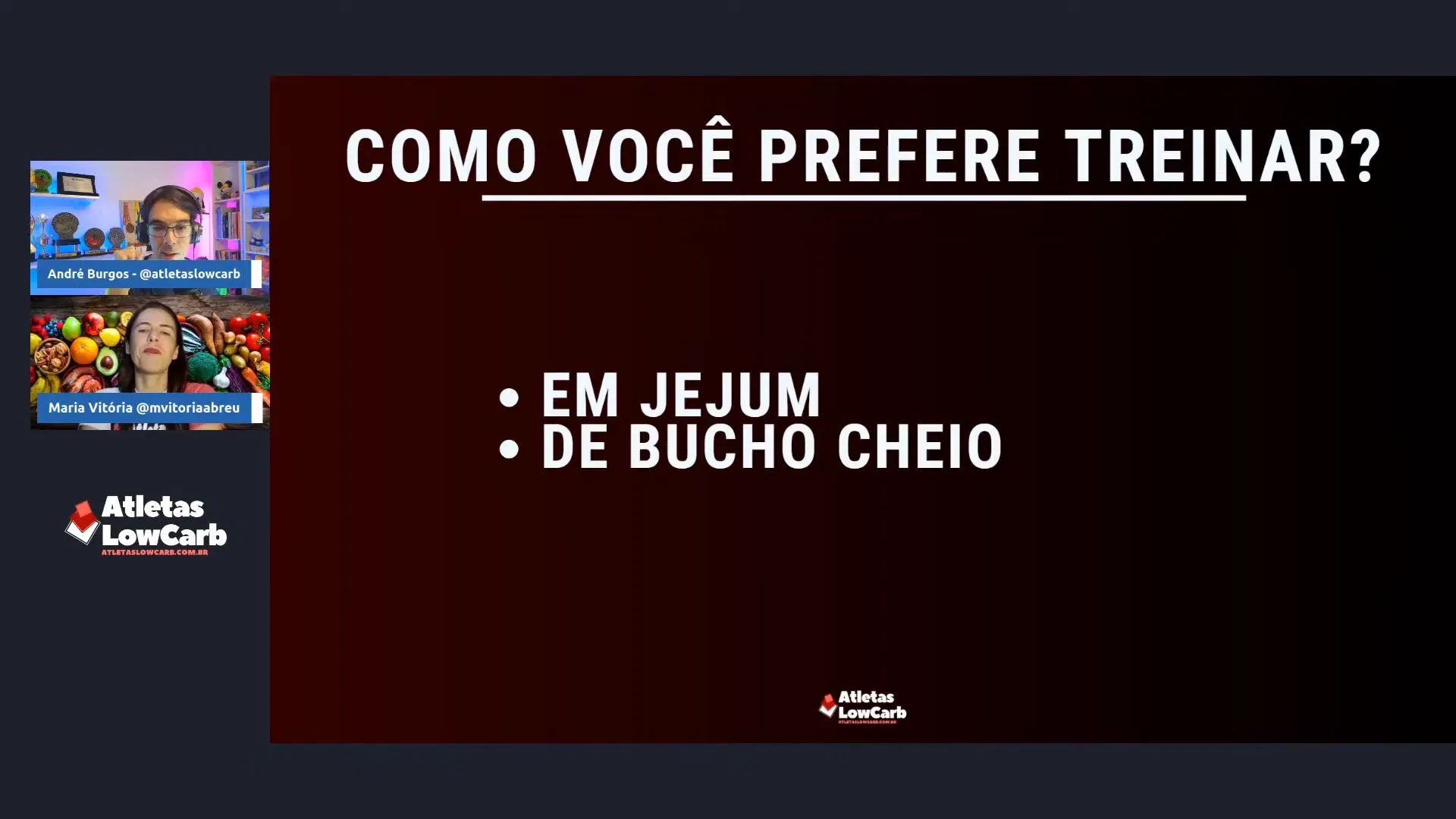 Maria Vitória falando sobre experiência pessoal com pré-treino e jejum