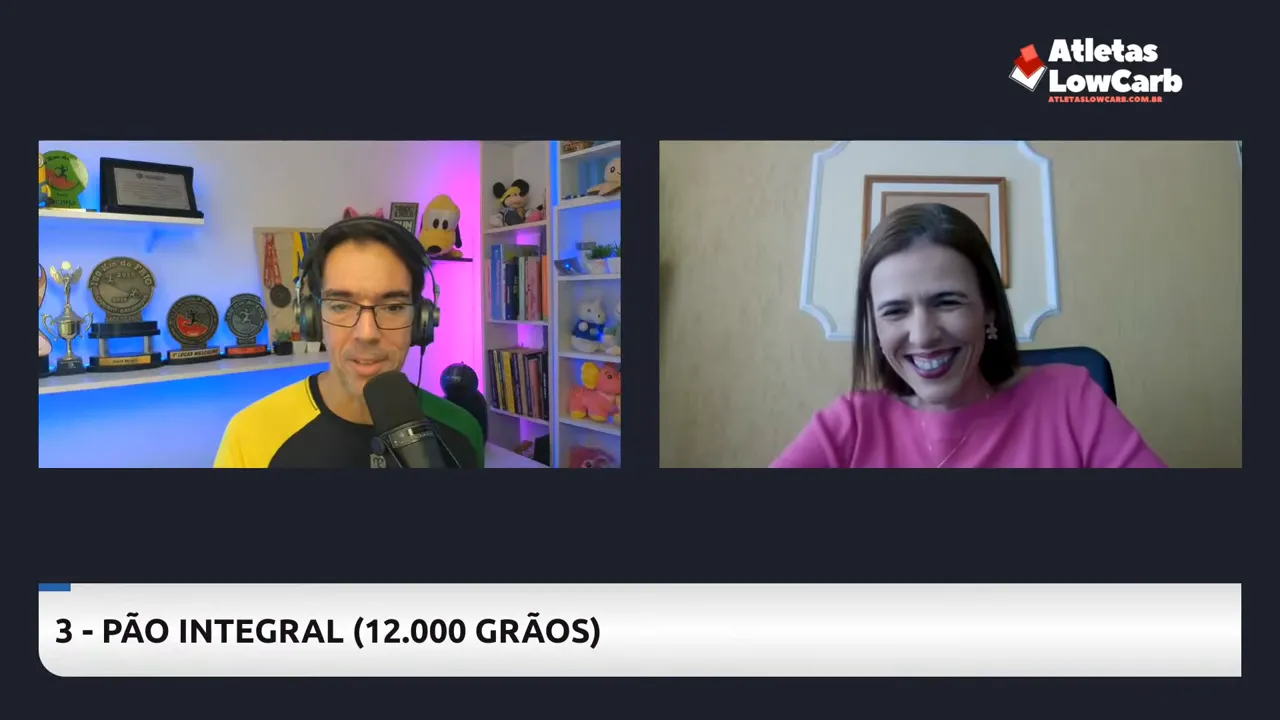 Pão integral e prateleira de grãos; discutir mitos do integral