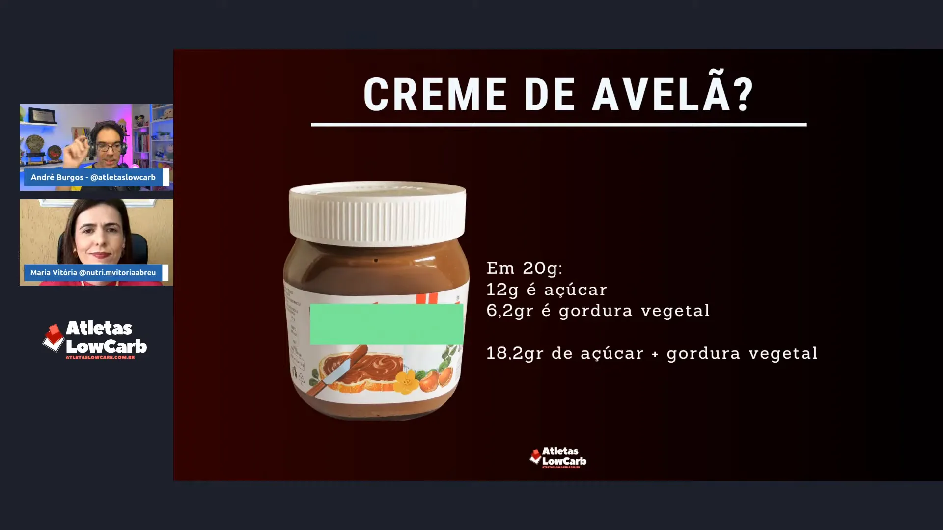 Foto de rótulo de creme de avelã com alto teor de açúcar