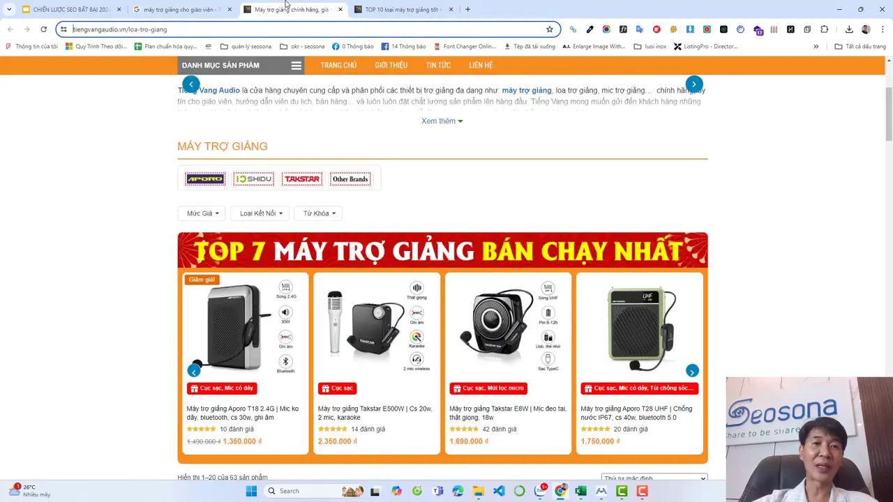 Trang danh mục máy trợ giảng hiển thị nhiều sản phẩm trên website bán hàng