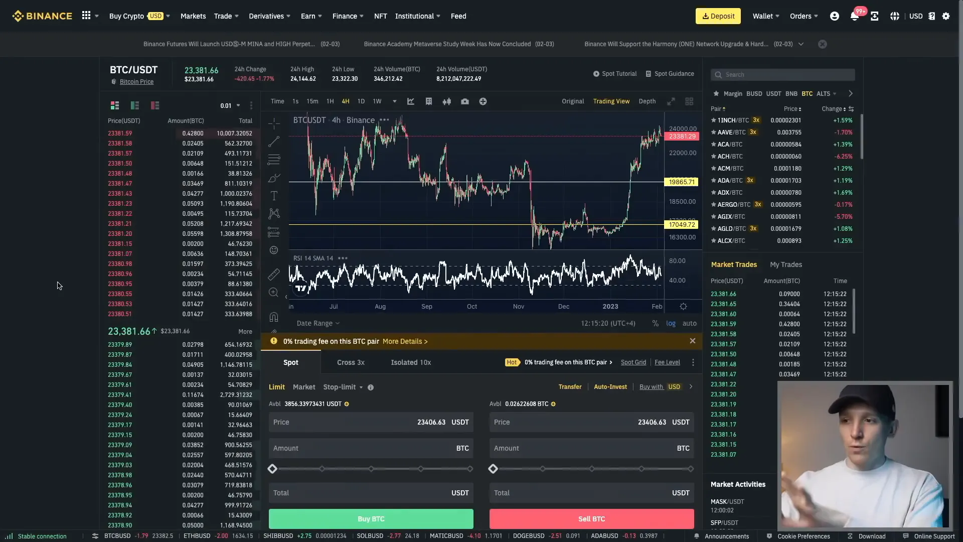 Placing a market order on Binance