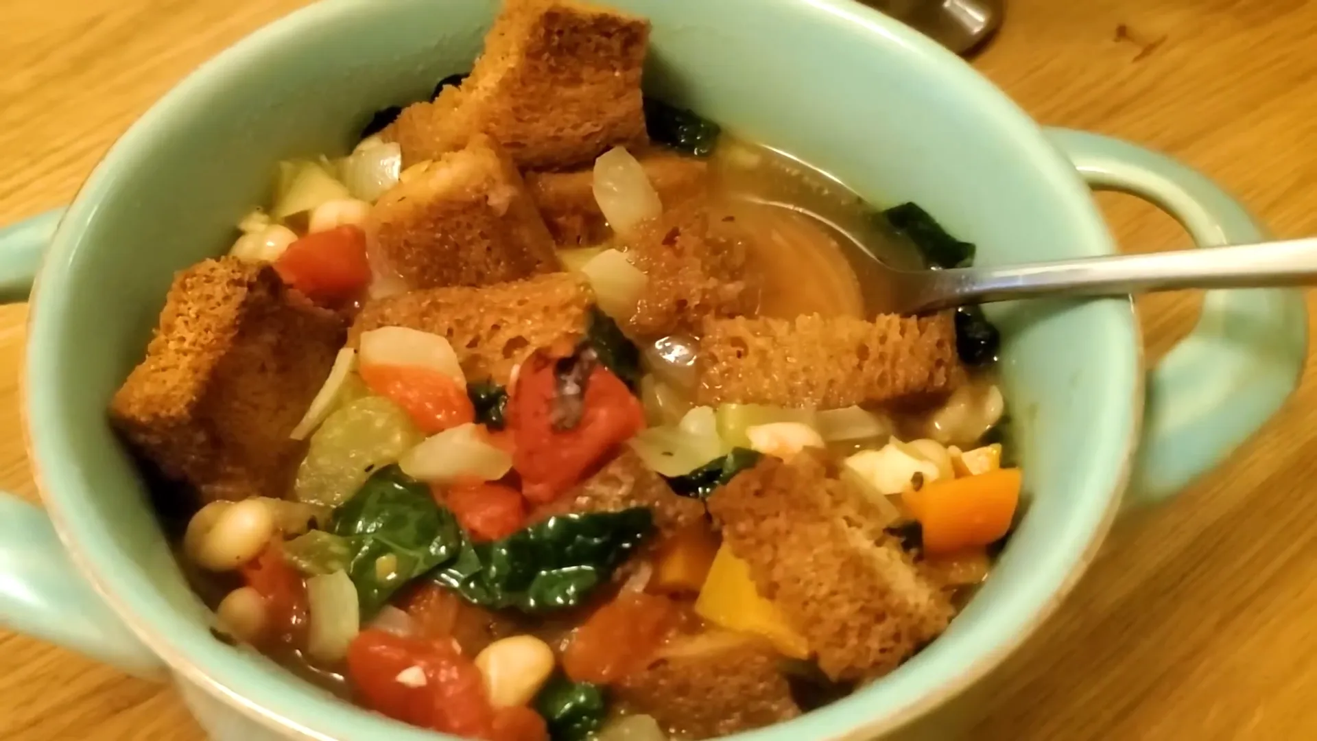 Vegetable soup with kale.