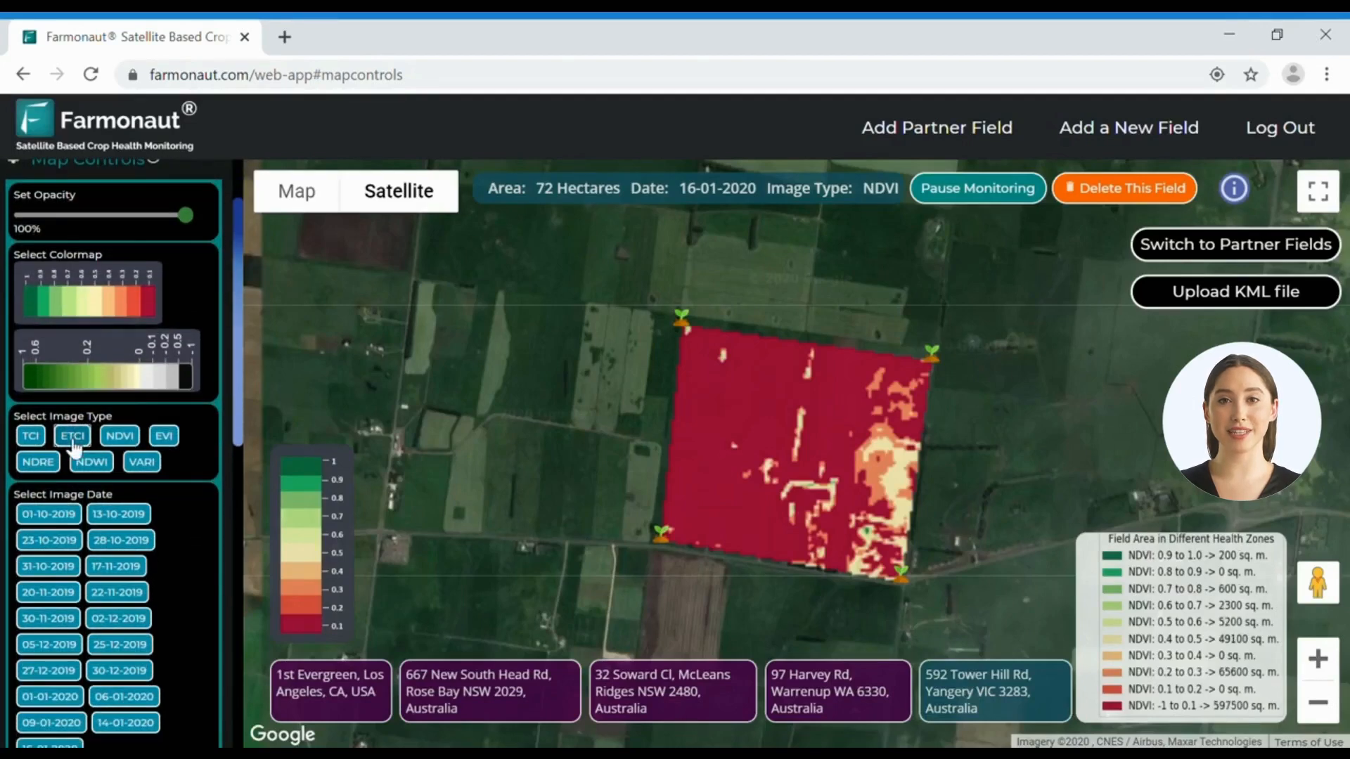 Drone capturing images of a crop field