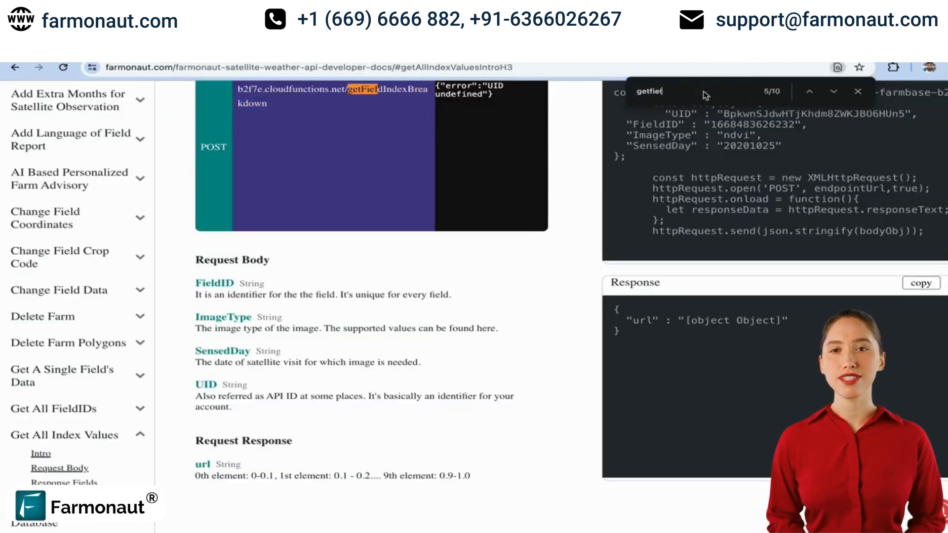 Screenshot of getAllIndexValues API endpoint response