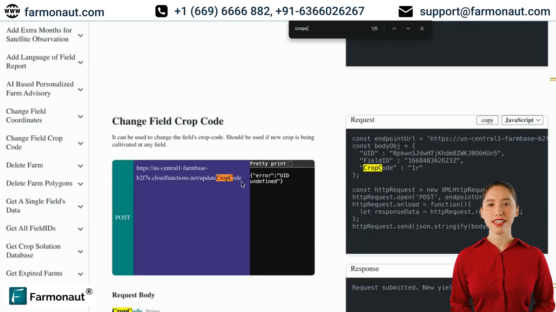 Interface showing the process of deleting a field using the API