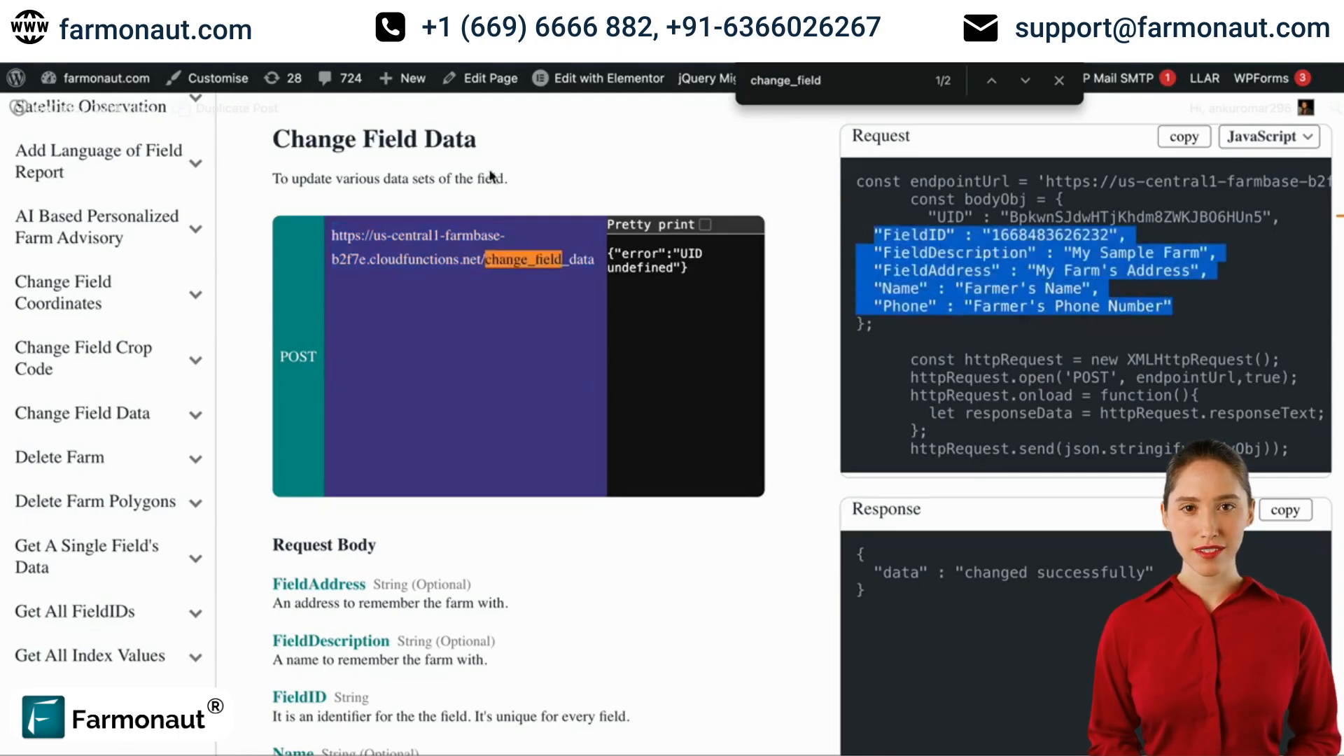 Example of modifying field boundaries using the API