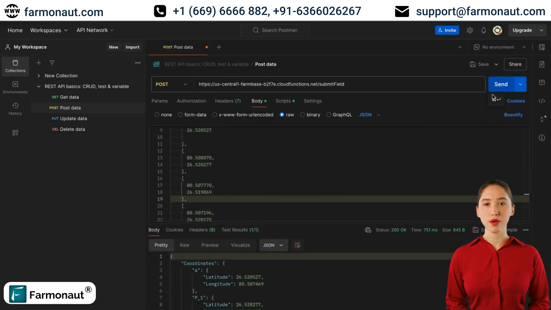 Example of correctly formatted coordinates in the API request