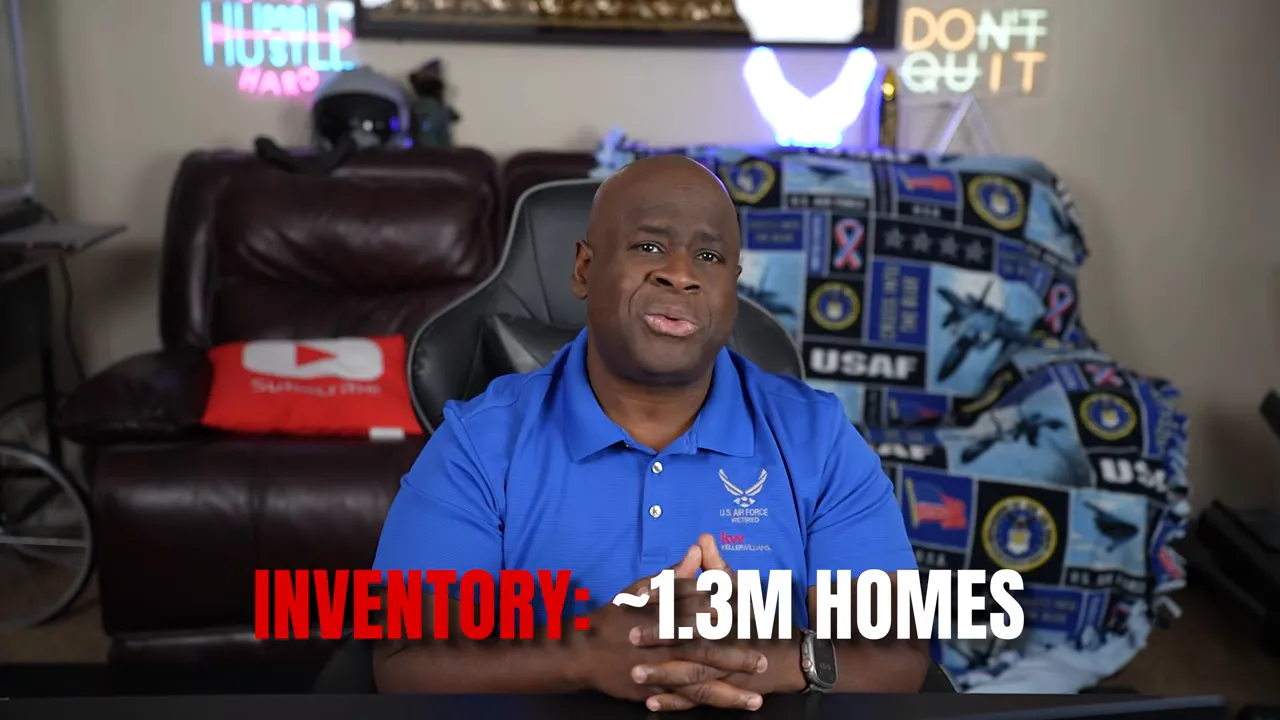 Instructor highlighting inventory figures with on-screen text showing 1.3M homes