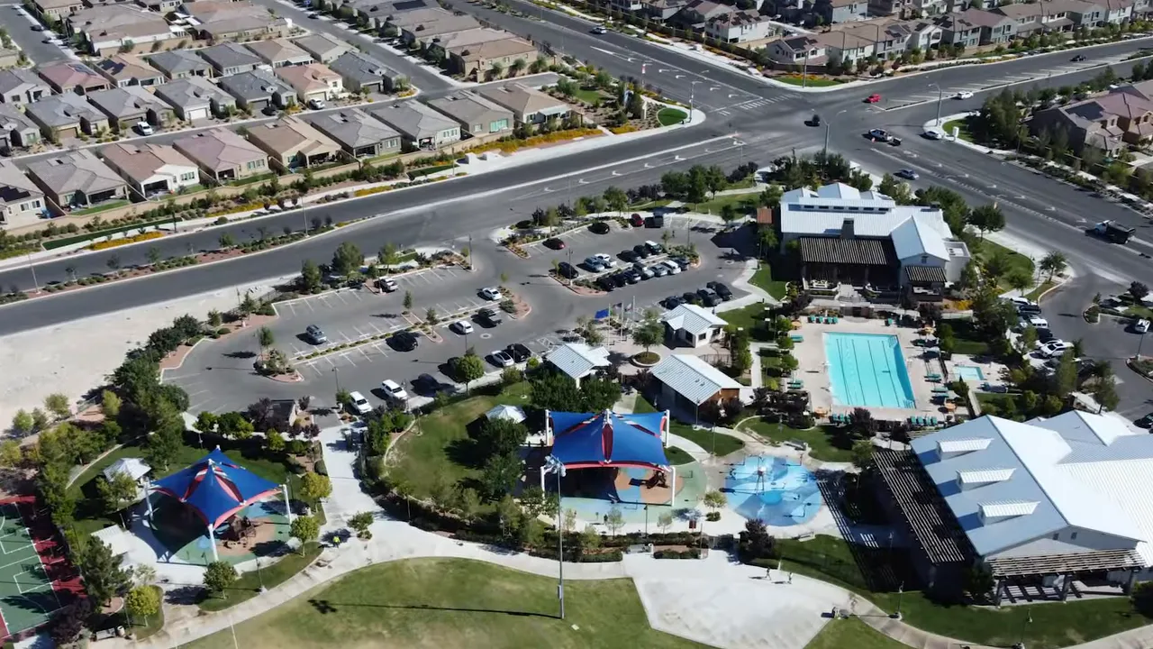 Aerial view showing Skye Canyon within northwest Las Vegas near Highway 95