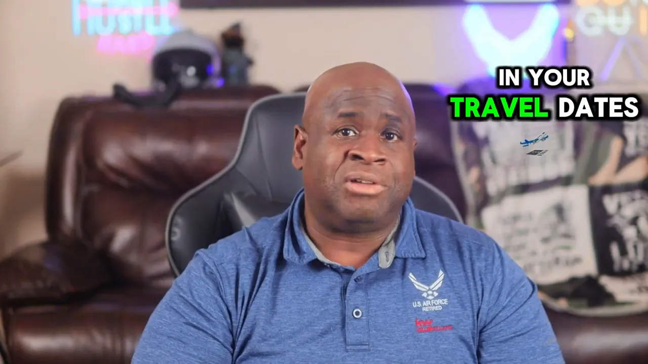 Presenter advising viewers with an on-screen graphic reading 'travel dates', sitting in a home office setup