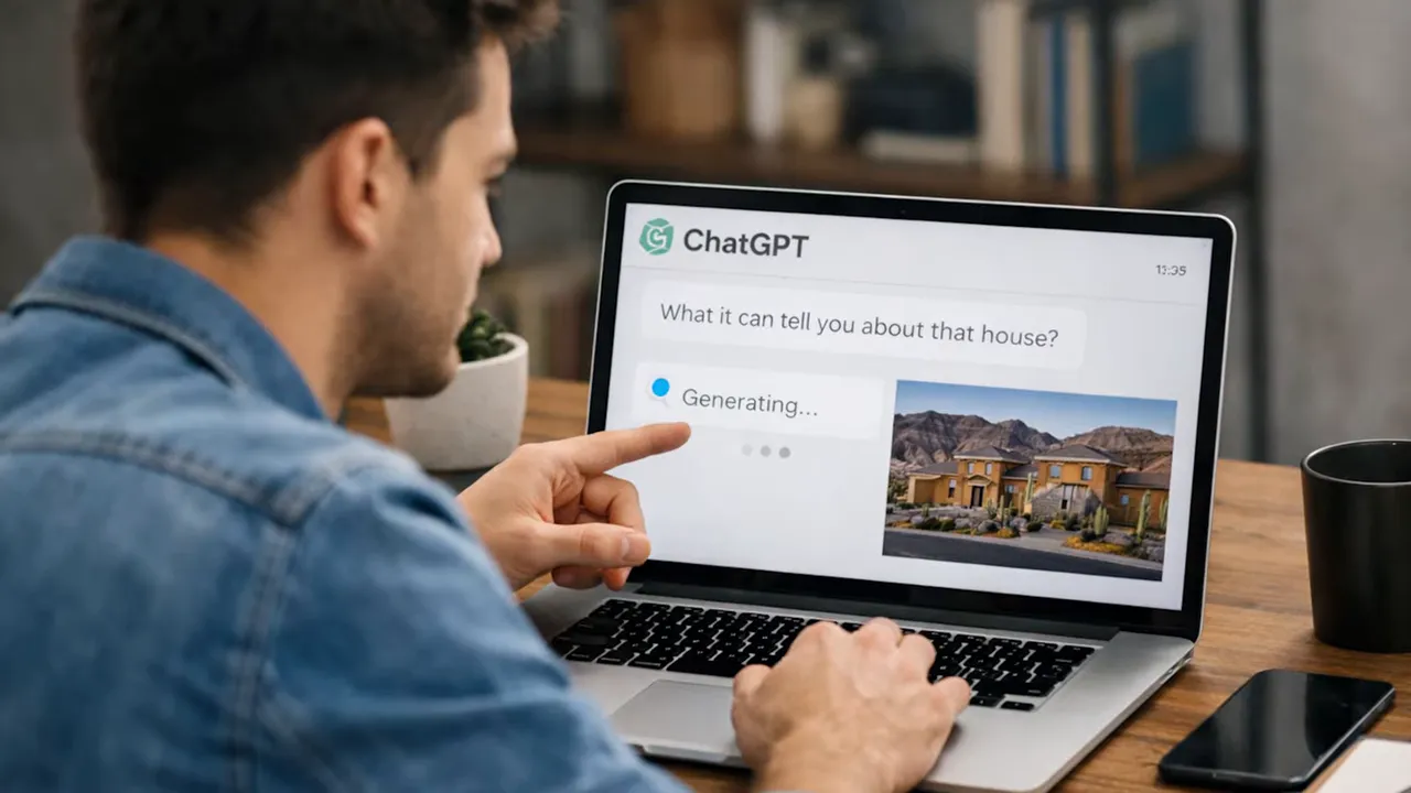 Person viewing ChatGPT response generation about a house on a laptop