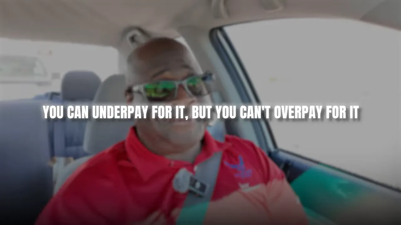 Real estate agent with on-screen text saying you can underpay but you can’t overpay for a house