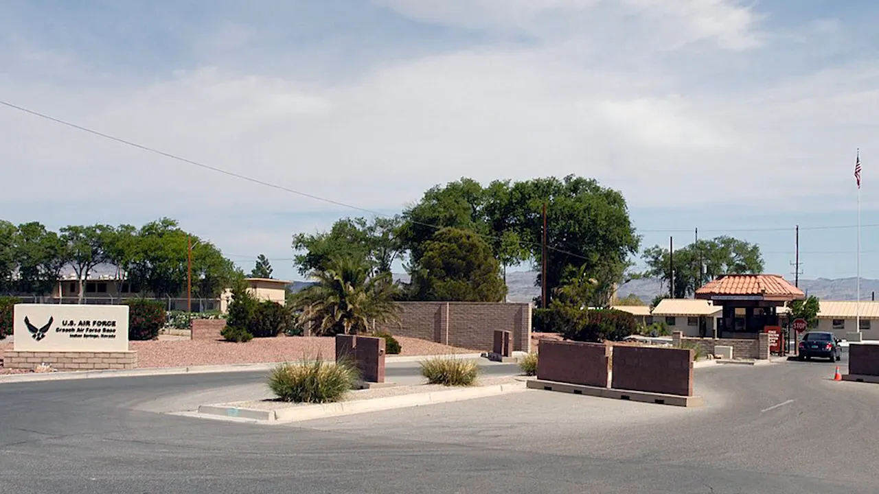 Creech AFB signage with desert landscape