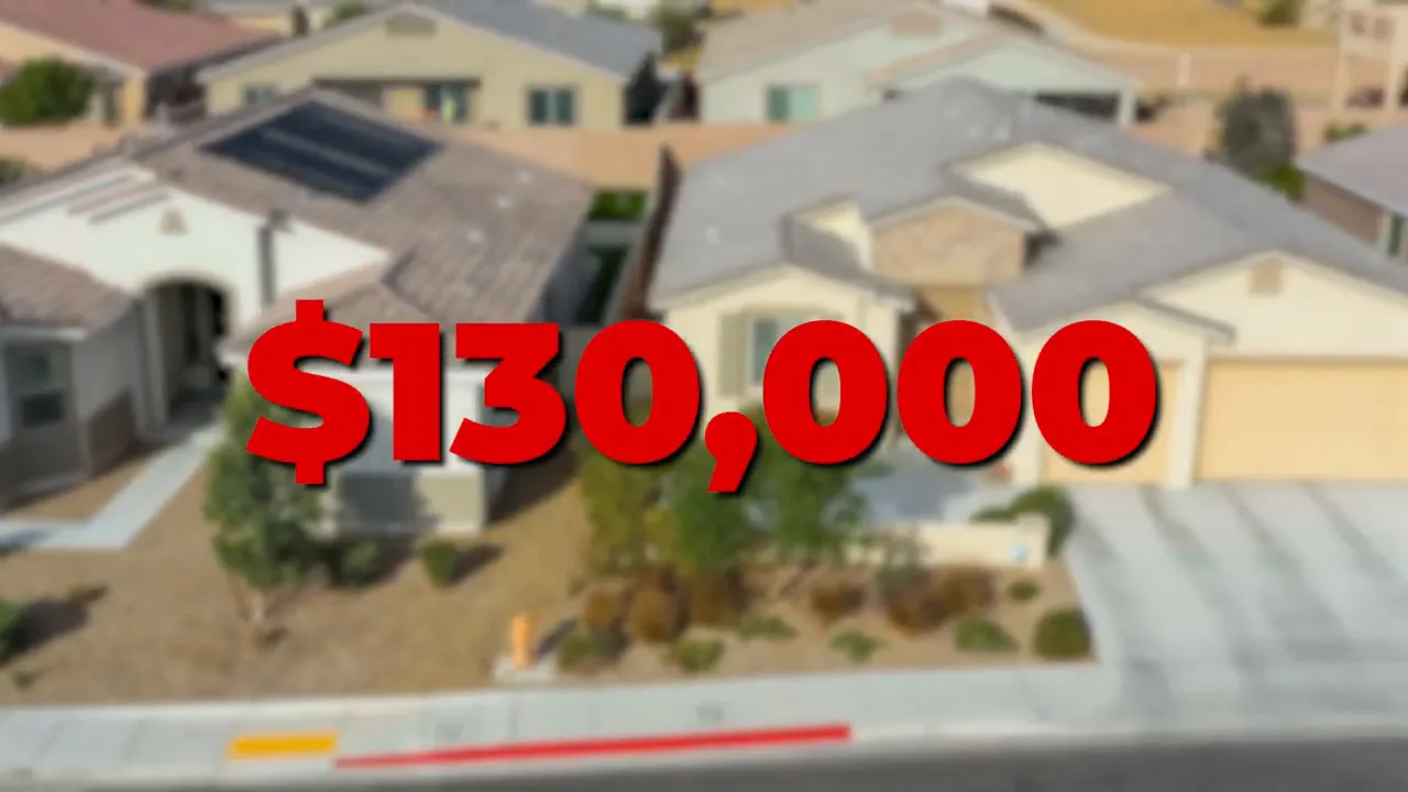 Large red $130,000 text over blurred houses representing a purchase price