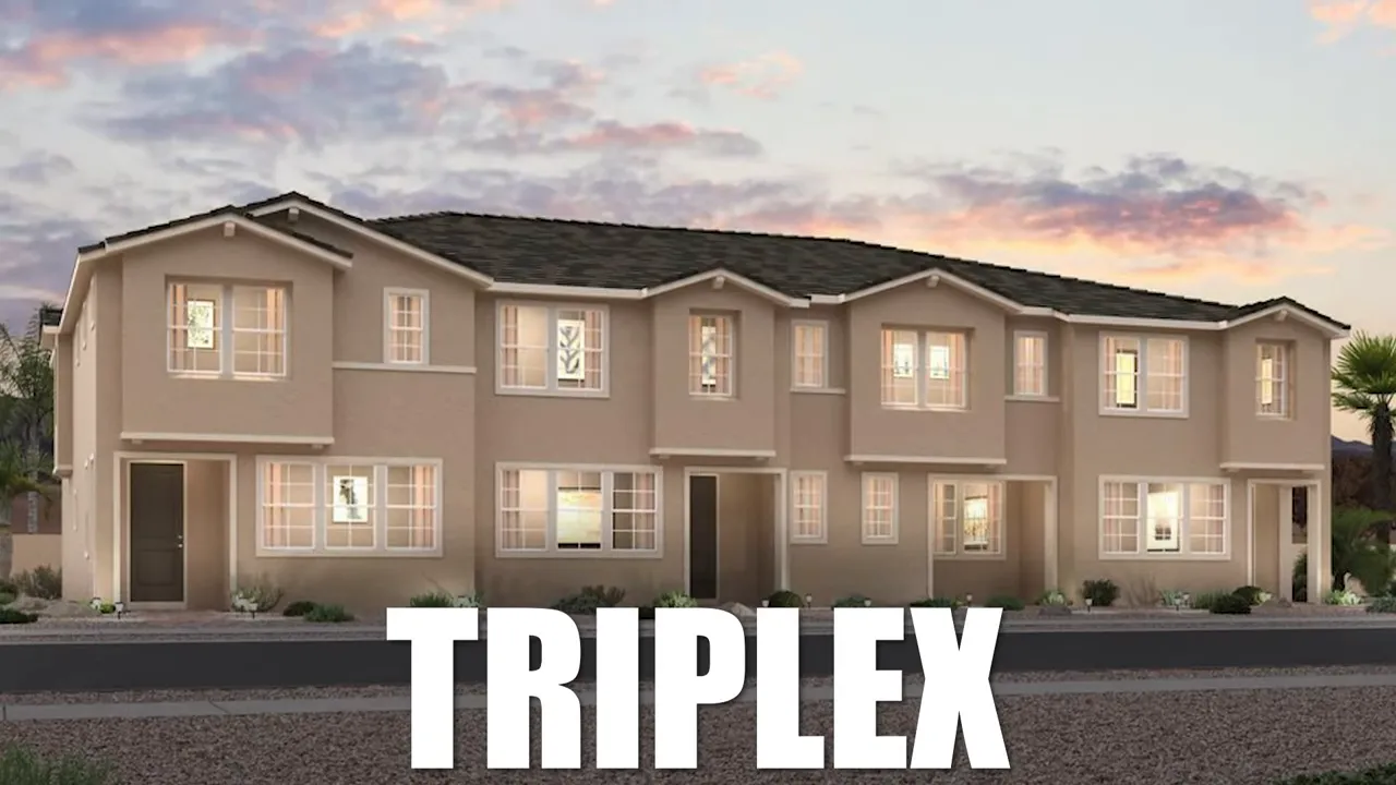 Las Vegas attached residences exterior with TRIPLEX-style illustration for house hacking concept