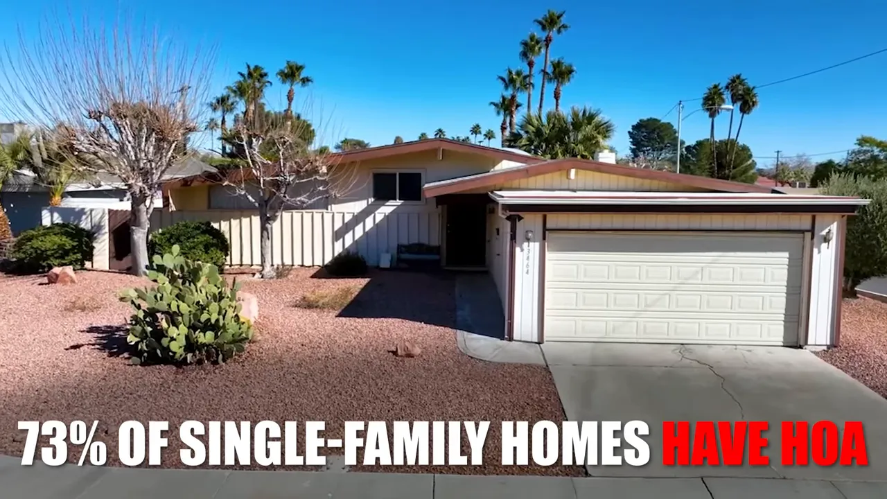Las Vegas single-family home with HOA neighborhood look including driveway and desert landscaping