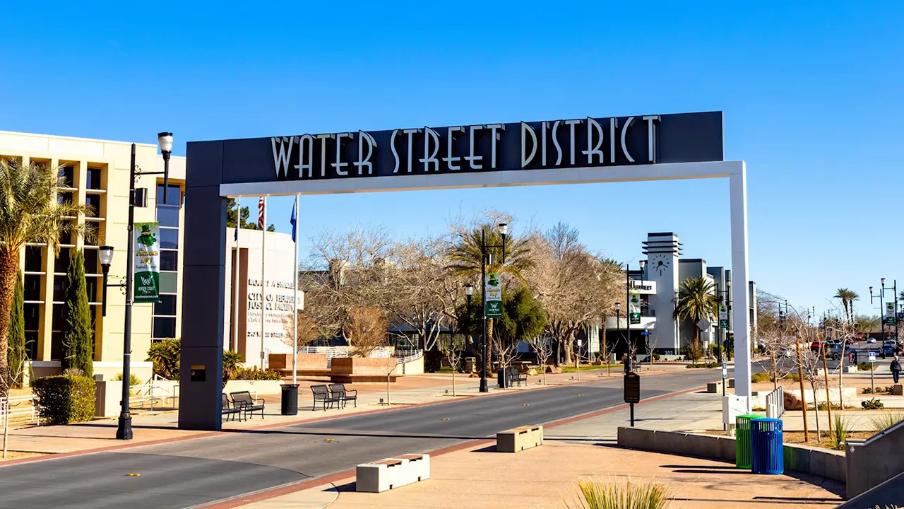 Water Street District storefronts and outdoor seating