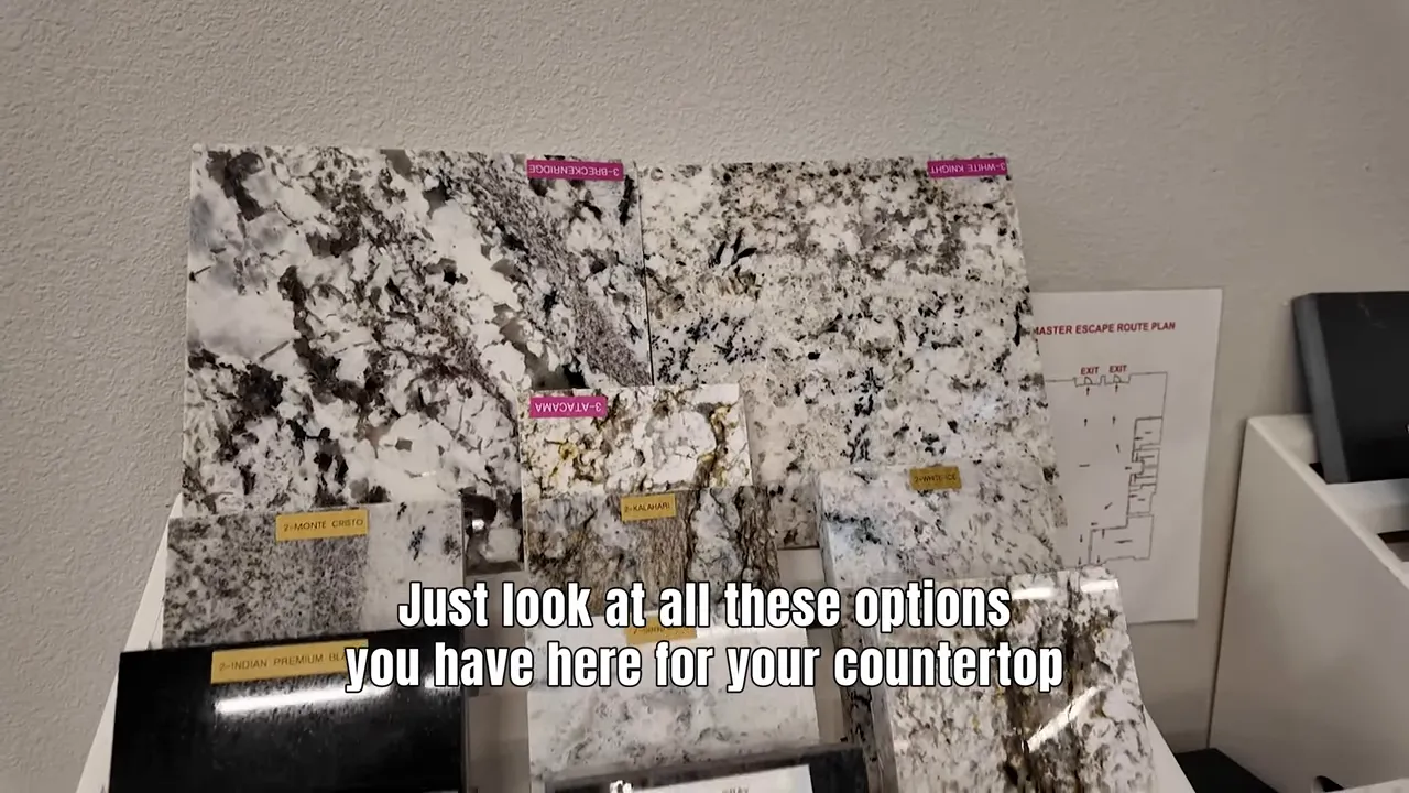 Wall of countertop material samples at the Richmond American Design Center