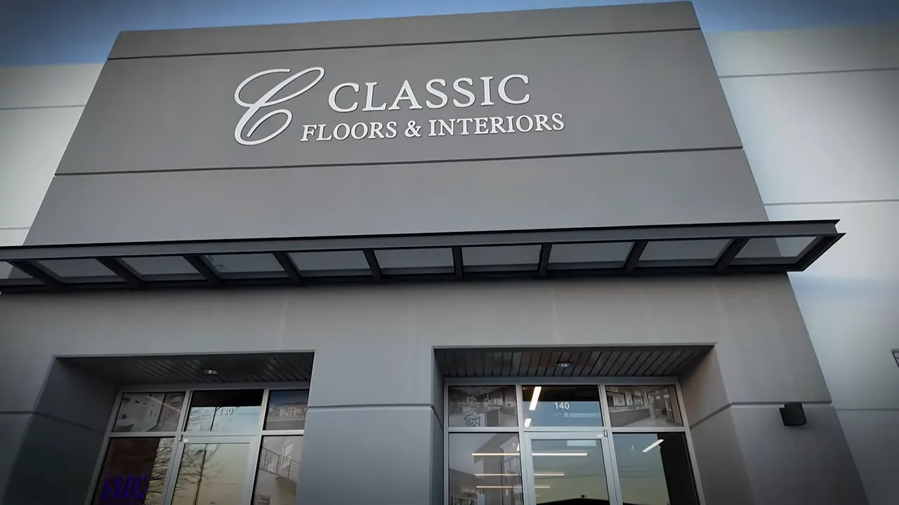 Classic Floors & Interiors exterior sign for the Richmond American temporary design center