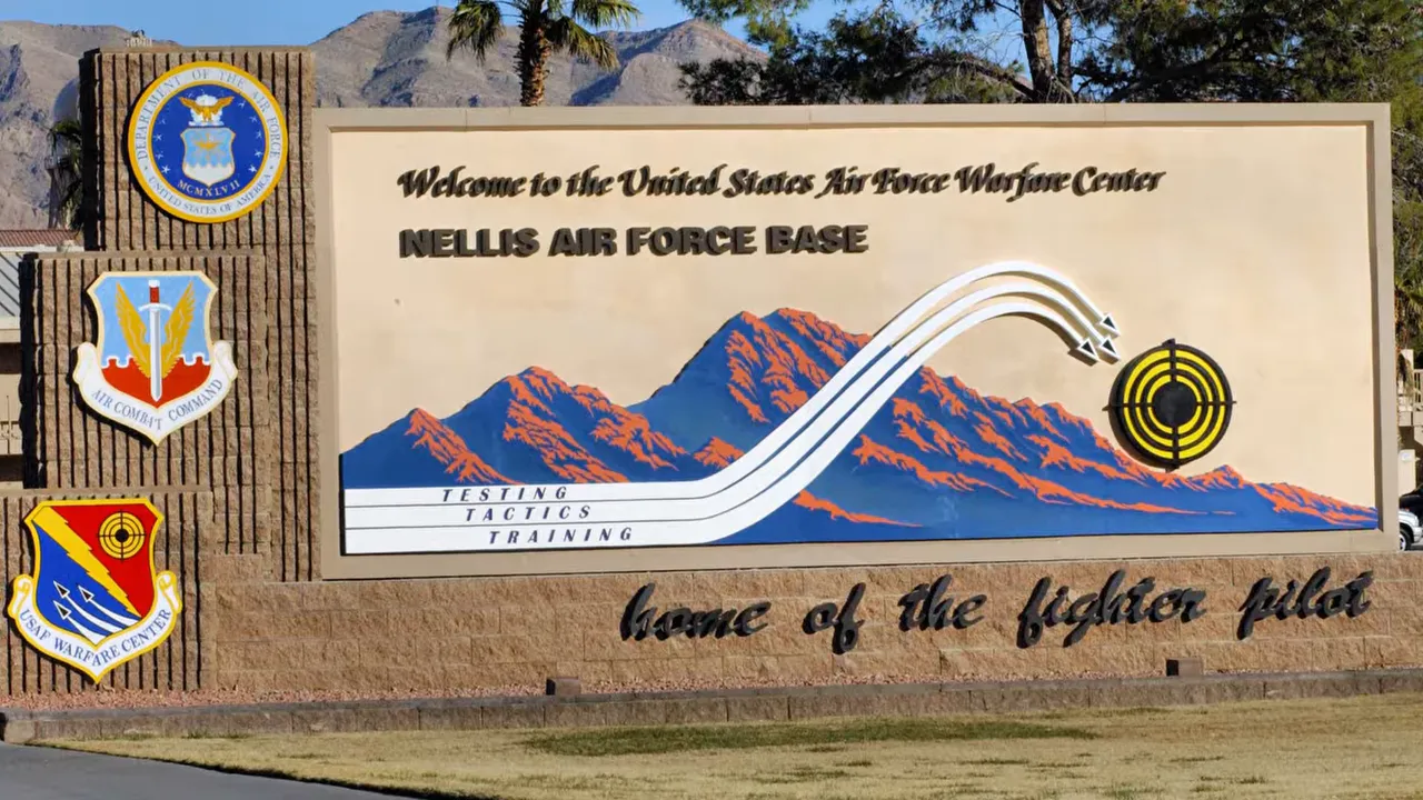 Exterior sign welcoming visitors to Nellis Air Force Base