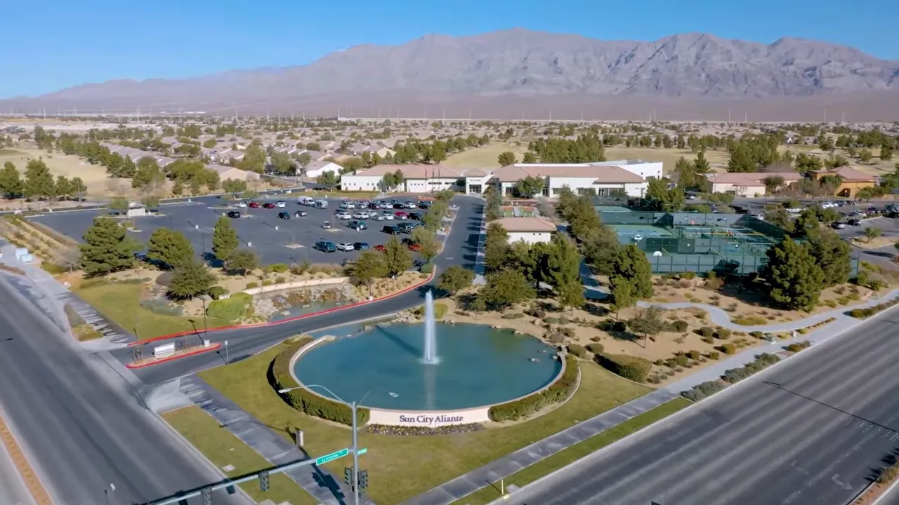 Sun City Aliante outdoor pool area viewed from above near Nellis Air Force Base