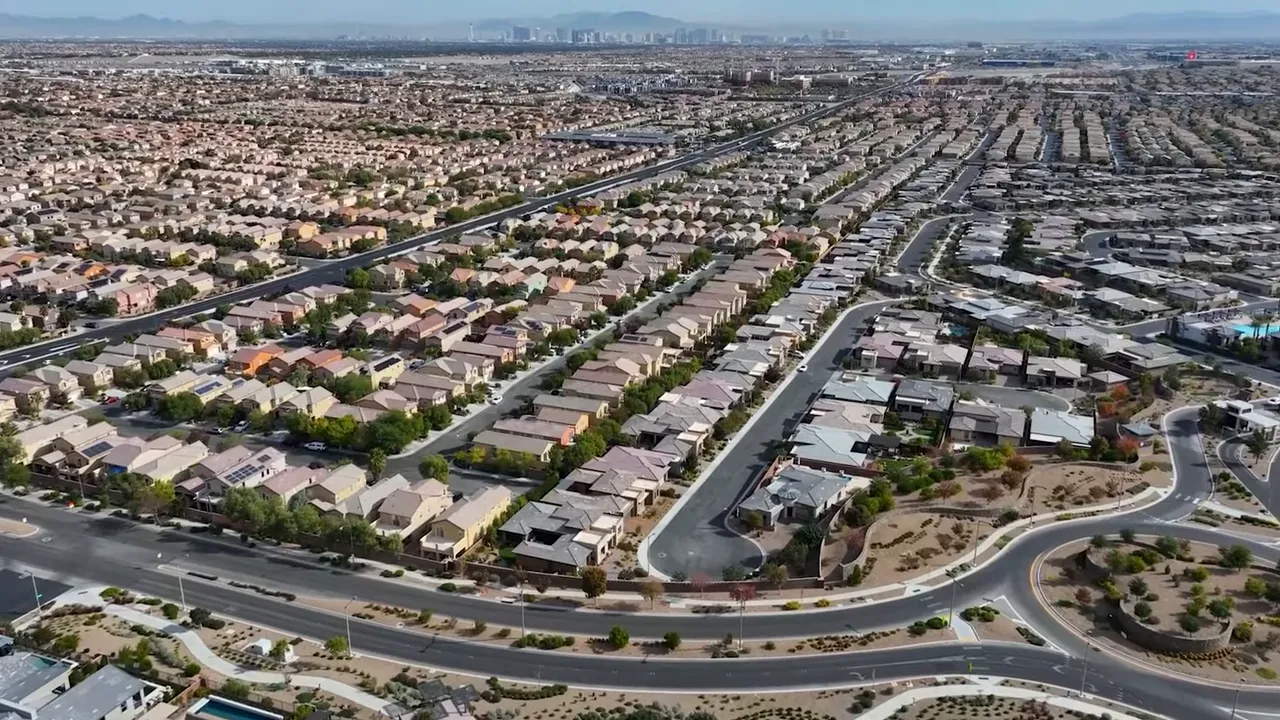 High-resolution aerial view of dense Las Vegas residential neighborhoods and street patterns
