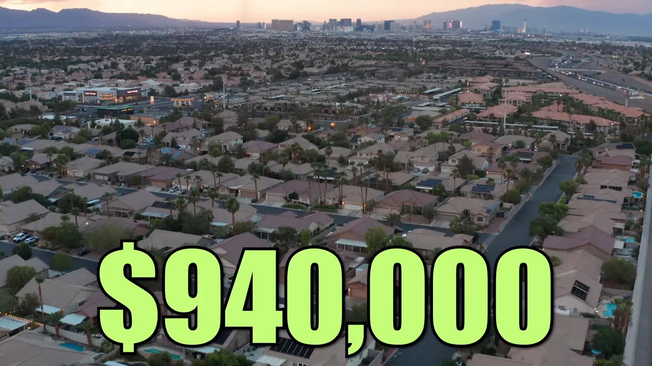 aerial view of Las Vegas neighborhood with large $940,000 price overlay