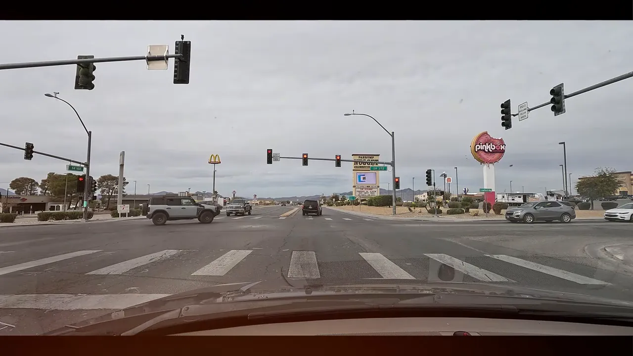 Wide view of a Pahrump intersection with visible local casino signage