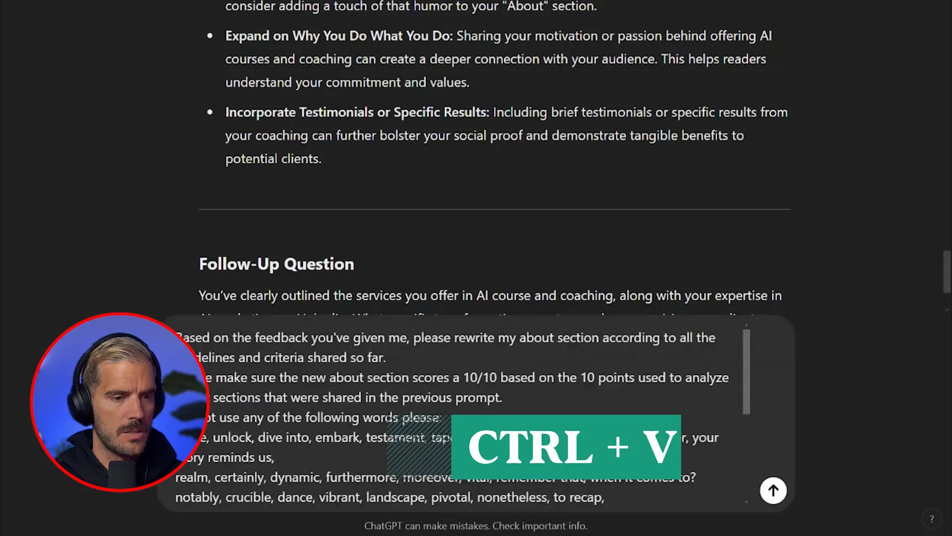 Using AI to rewrite the LinkedIn "About" section