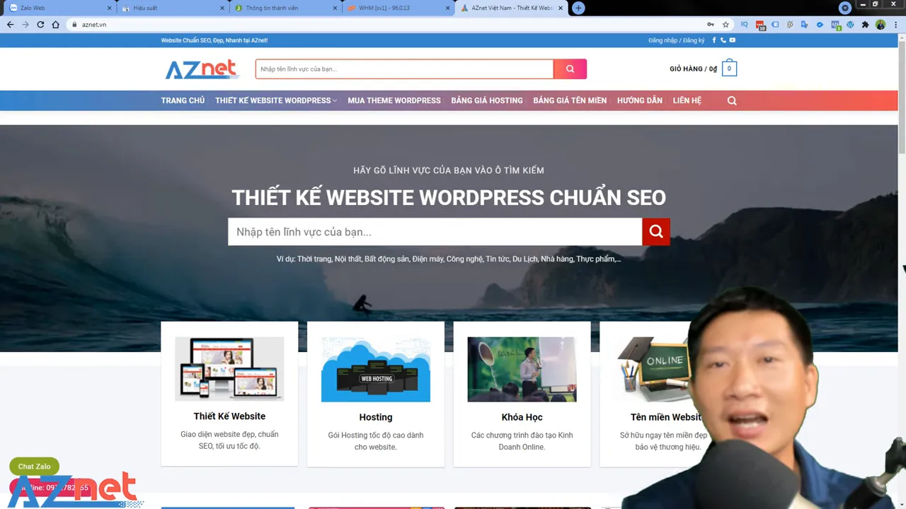 Trang web giới thiệu các loại website và biểu tượng danh mục dịch vụ