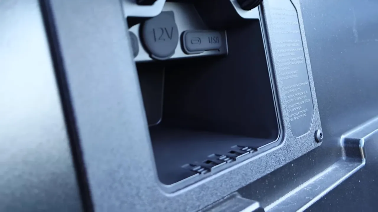 12V and USB power outlets inside Tacoma bed cubby