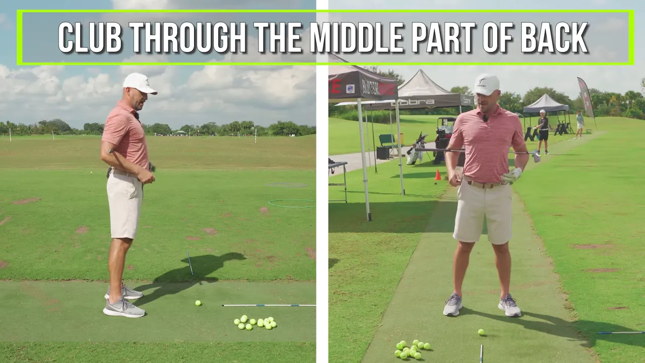 Split view showing side and front angles with the club running through the middle of the instructor's back