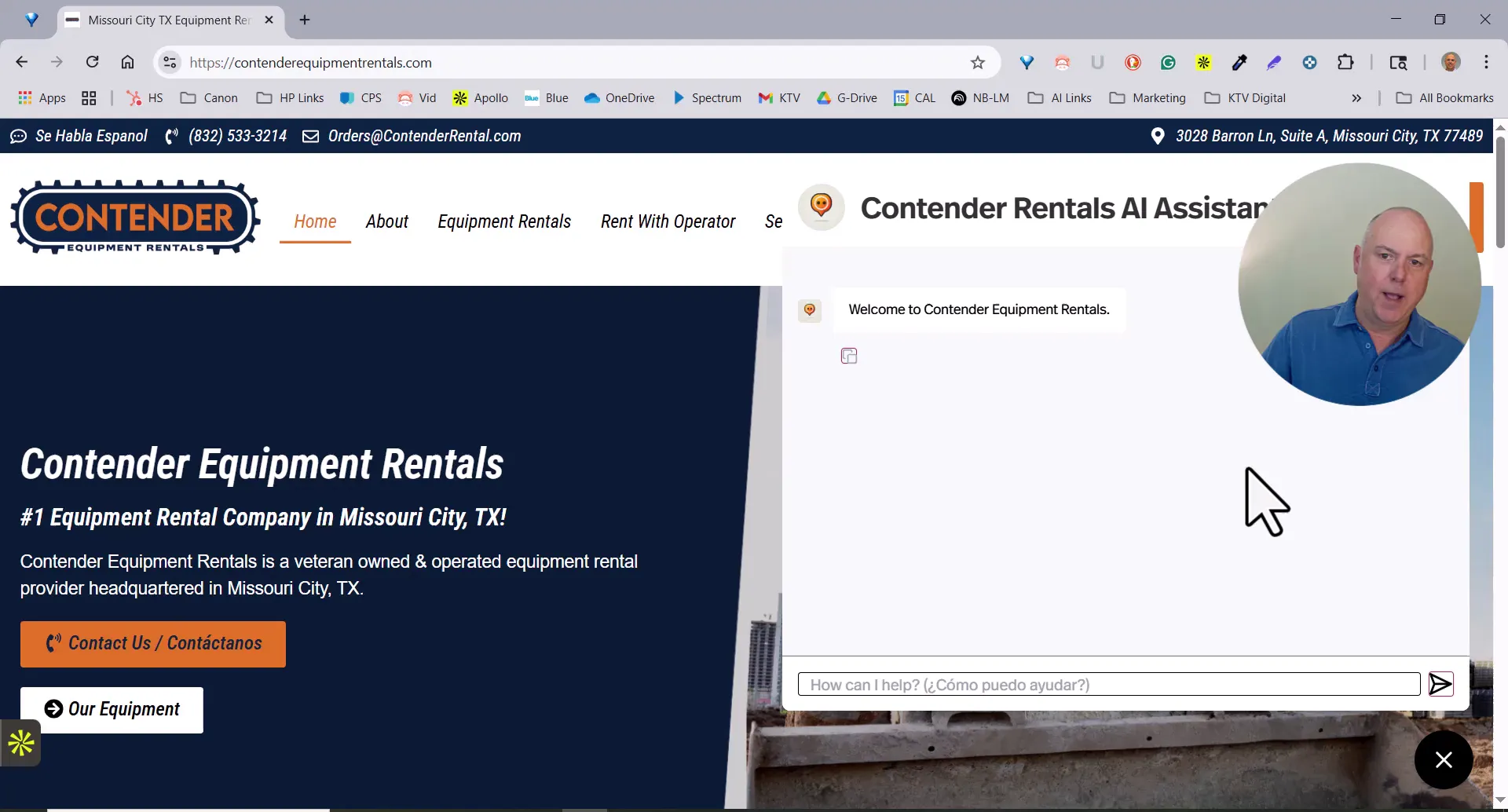 Bilingual chatbot interface for Contender Equipment Rentals