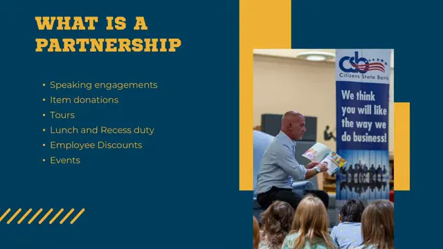 Representative speaking with a chamber member about classroom engagement