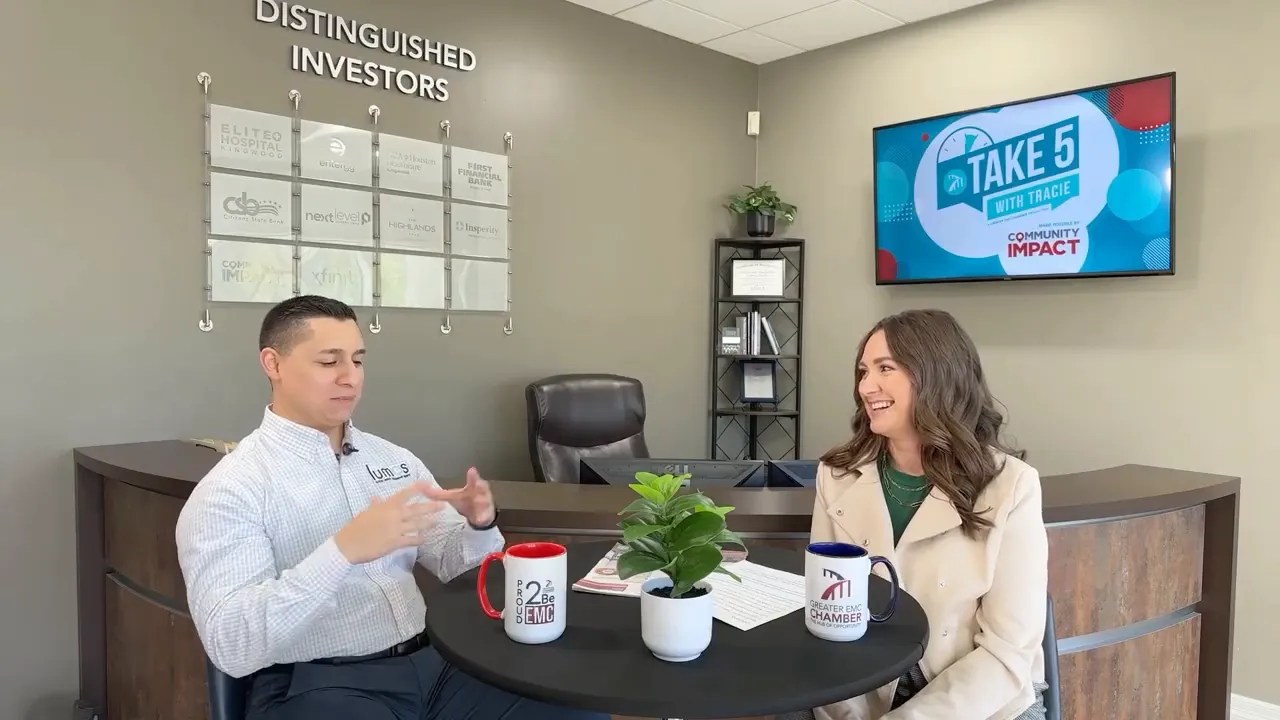 Michael Hernandez explaining Lumos attractions to Tracie during Take 5 with Tracie