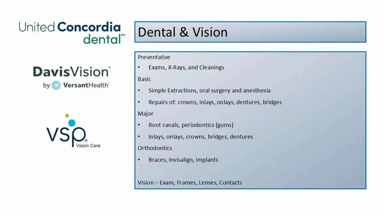 Slide about dental and vision benefits and savings