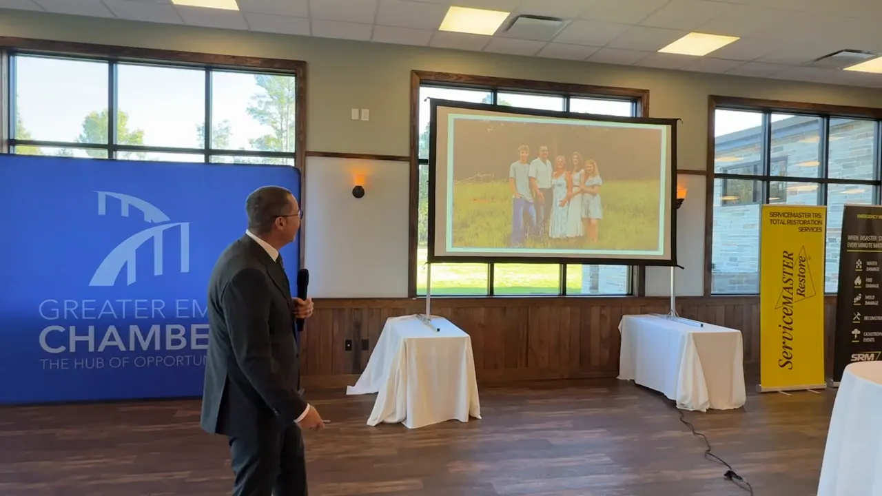 Family photo slide showing wife and children