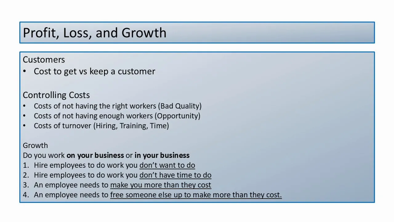 Advice about working on the business versus in the business