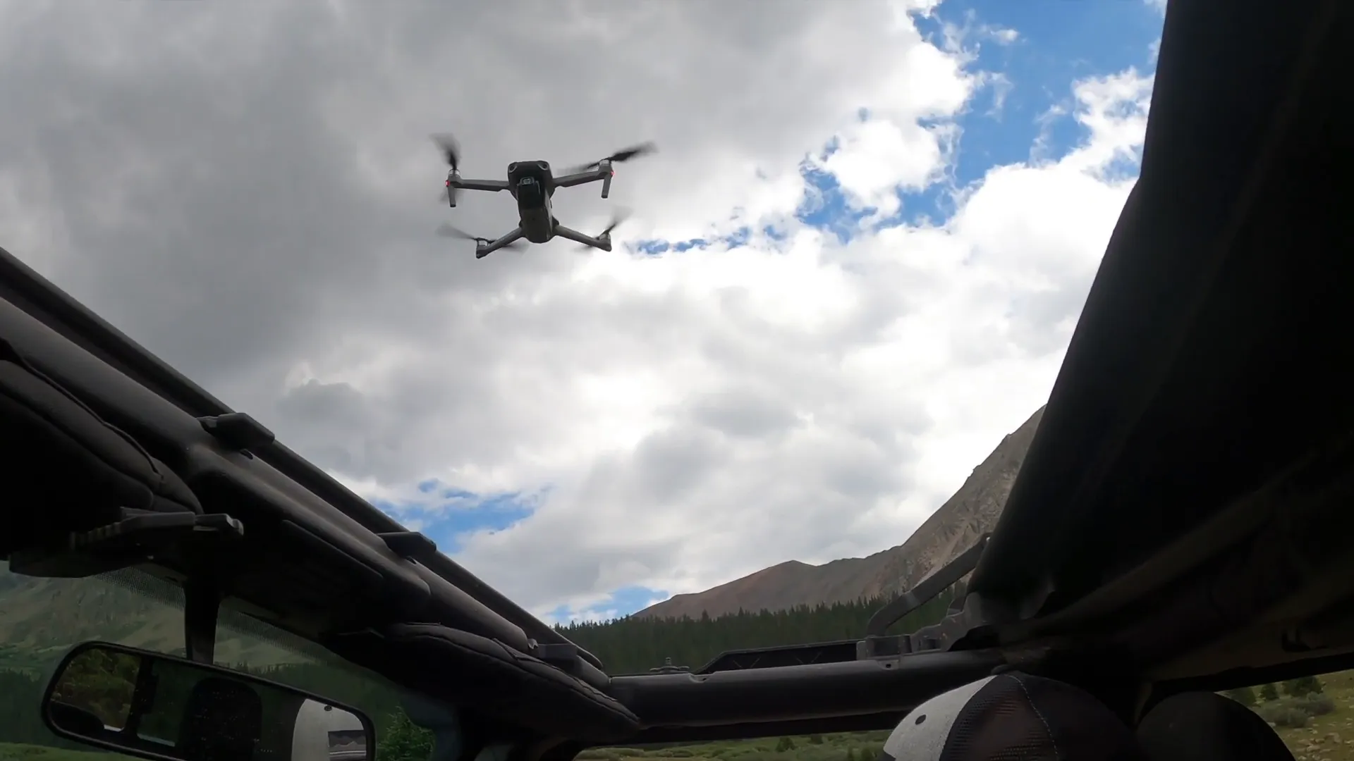 Launching drone from Jeep Gladiator on Chihuahua Gulch Trail