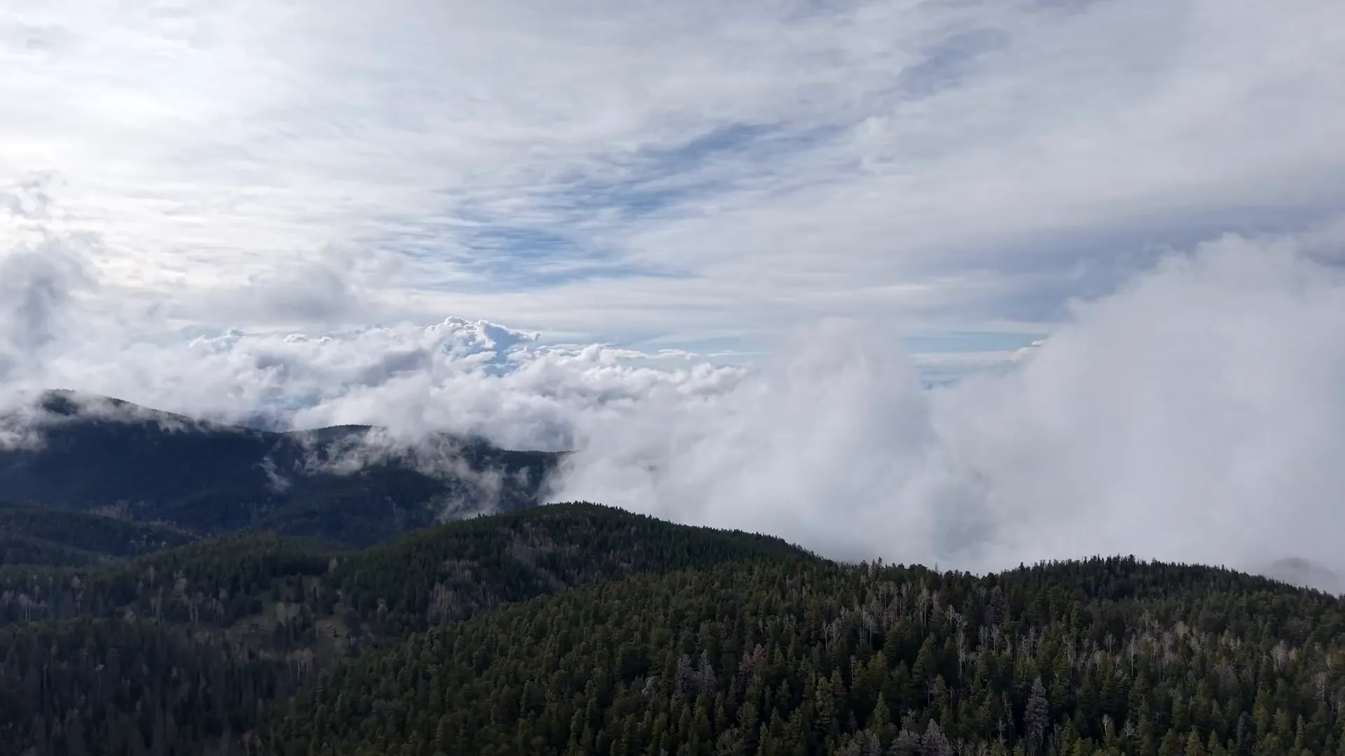 Drone view of San Isabel National Forest clearing skies