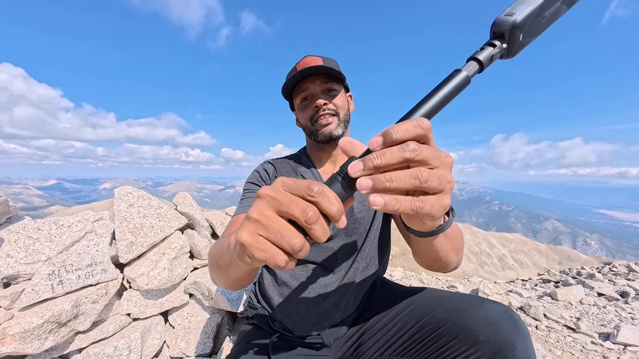 Preparing the bullet time selfie stick at the summit