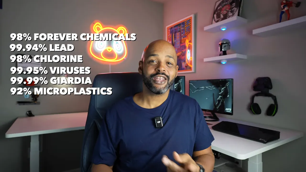 Close-up of filter specs and statistics on removal rates