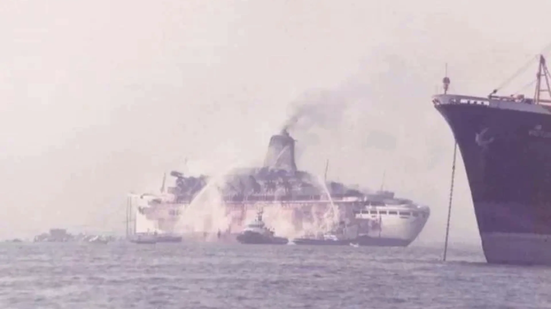 The charred remains of SS Leonardo da Vinci after the fire