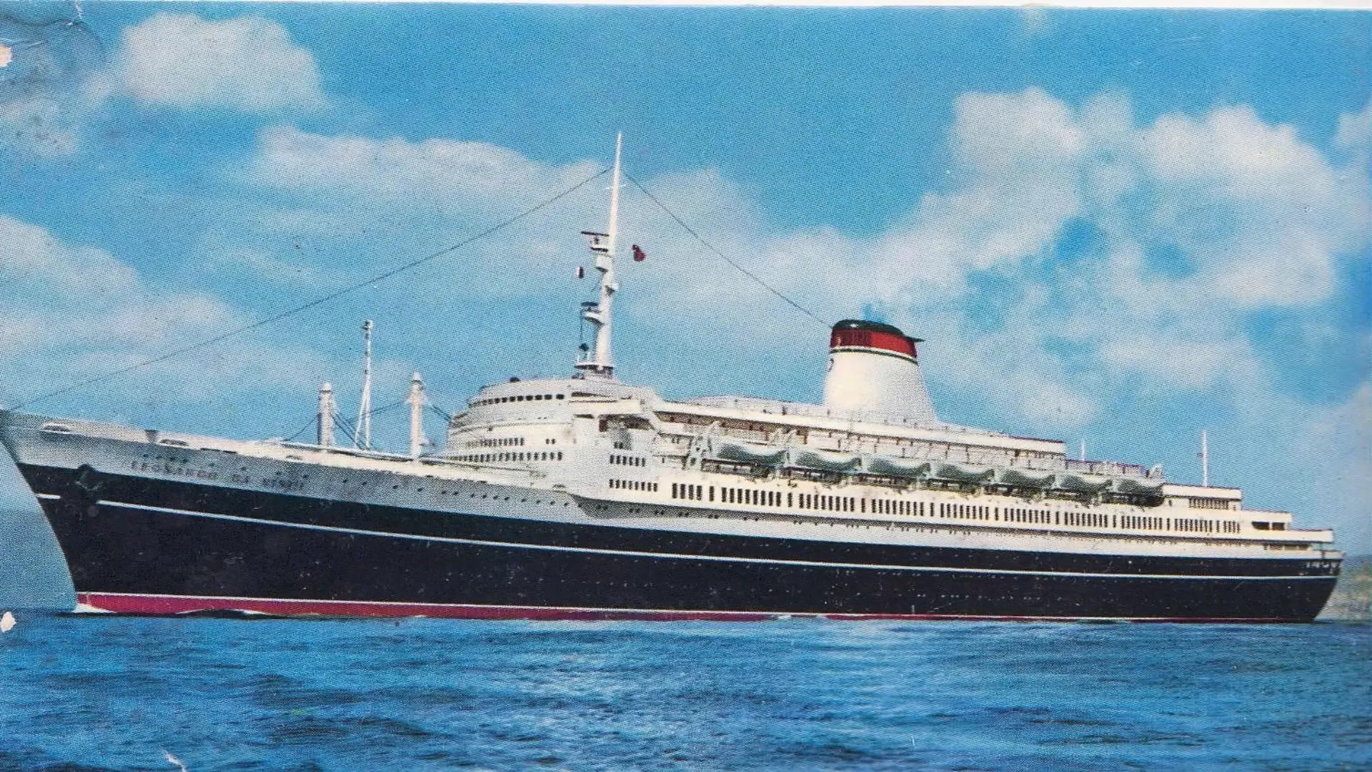 The SS Leonardo da Vinci on her maiden voyage, greeted by a festive crowd