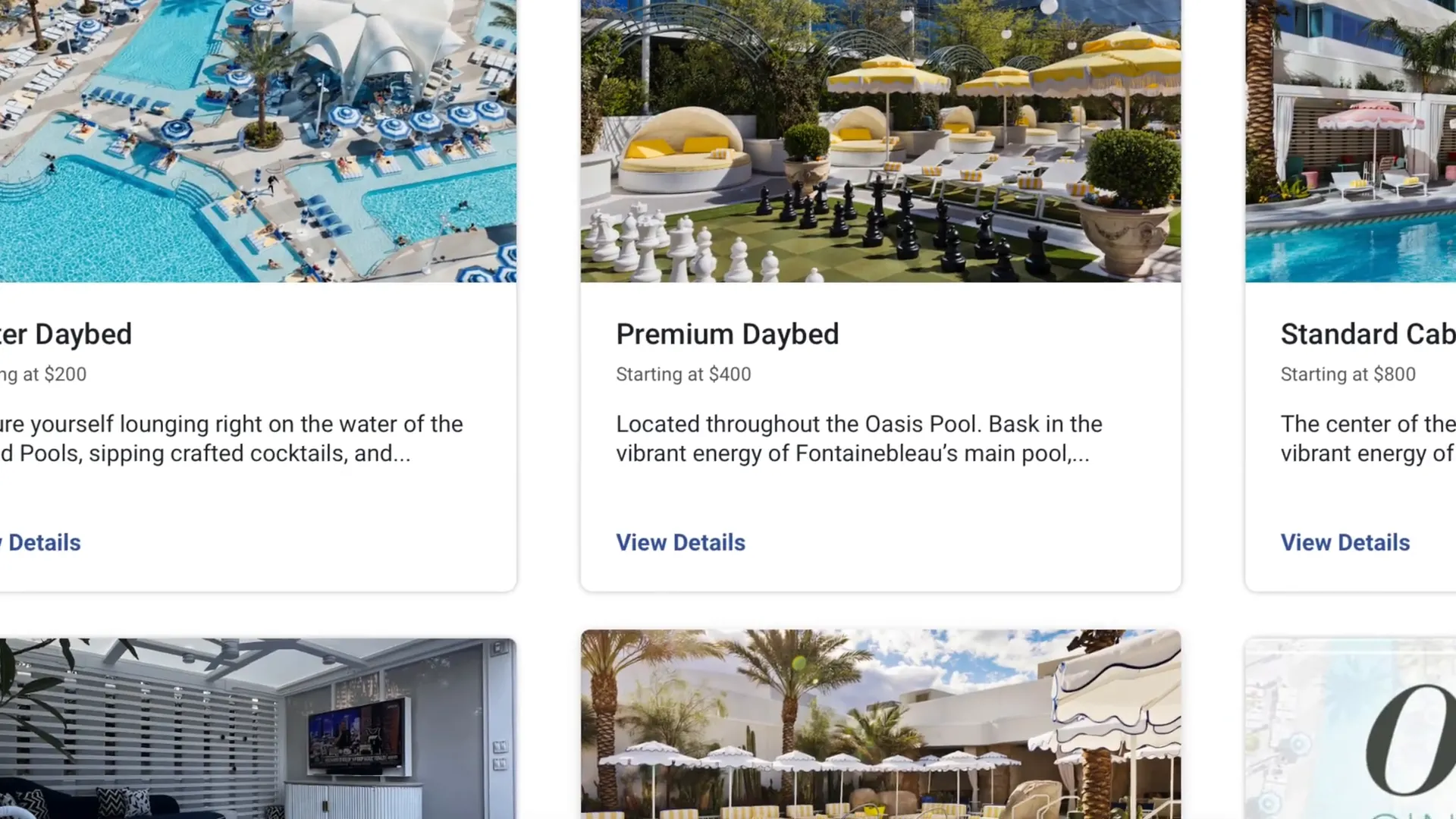 Dining options at the Fountain Blue pool