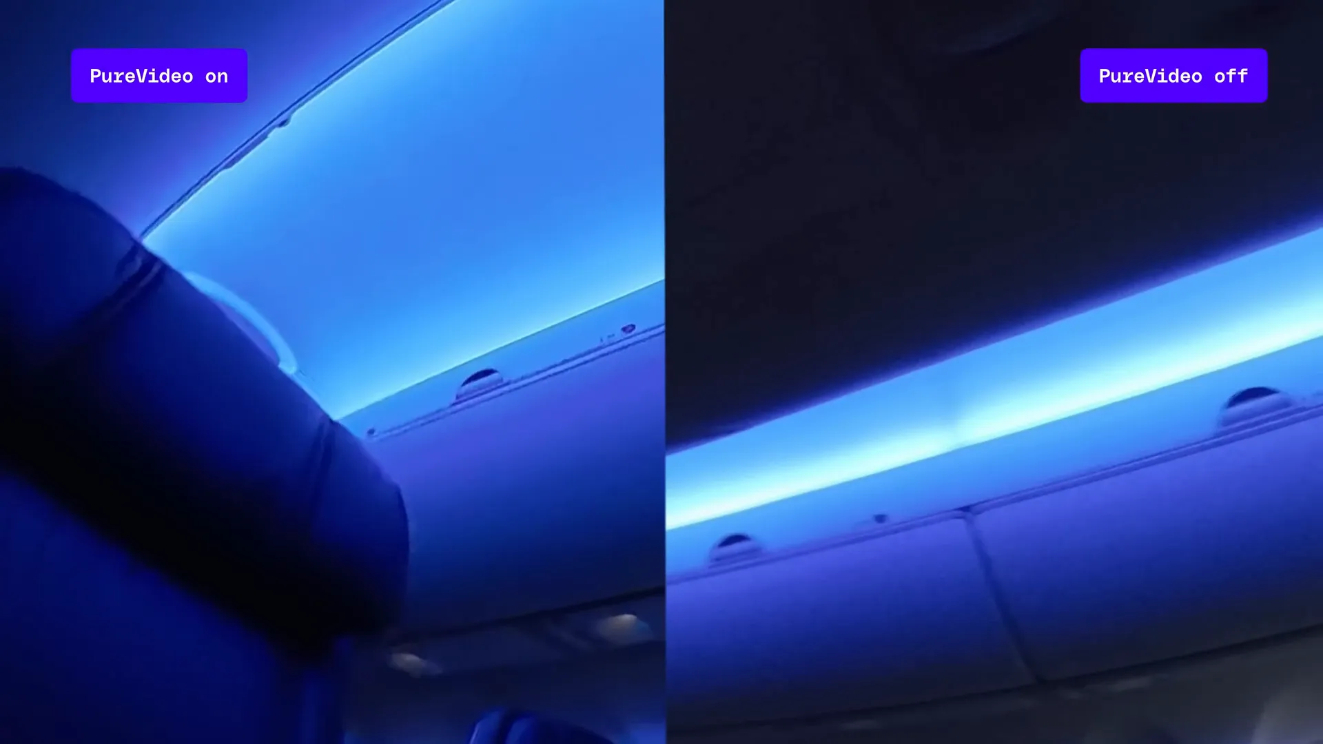 Low light footage comparison showing PureVideo mode improvement